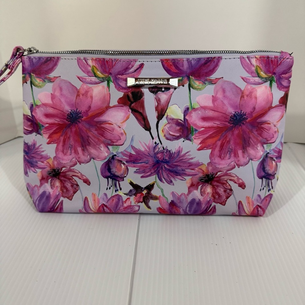 75. Steve Madden Pink and Purple Floral Cosmetic Bag